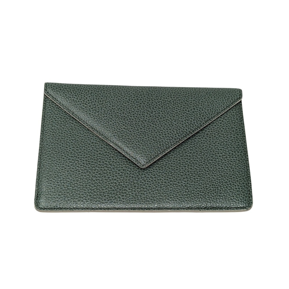 Levenger Pebbled Leather Envelope‎ Pouch Clutch Wallet Card Holder Green